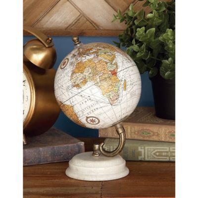 Harper & Willow White Marble and Metal Modern Globe, 7 in. x 5 in. x 5 in.