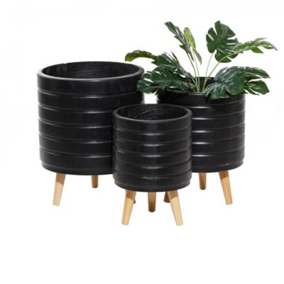 Image showing  Set of 3 Black MgO Planter 18", 16", 15"H