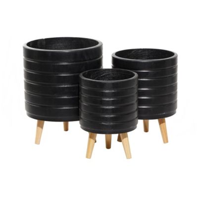 Image showing  Set of 3 Black MgO Planter 18", 16", 15"H