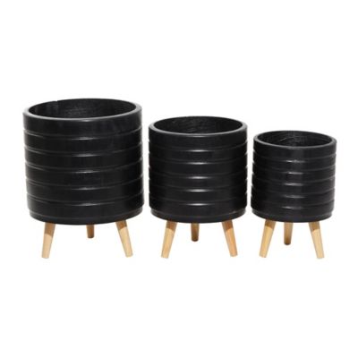 Image showing  Set of 3 Black MgO Planter 18", 16", 15"H