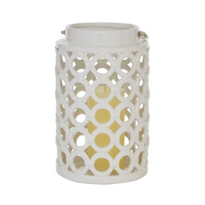 Image showing  11 in. Ceramic Contemporary Candle Holder Lantern, White