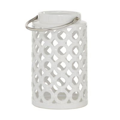 Image showing  11 in. Ceramic Contemporary Candle Holder Lantern, White