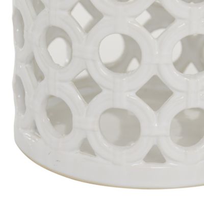 Image showing  11 in. Ceramic Contemporary Candle Holder Lantern, White