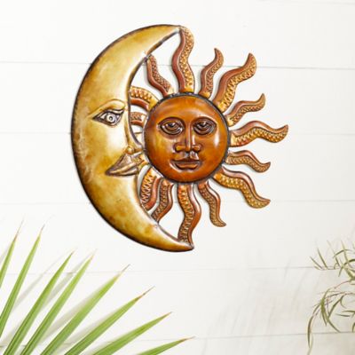 Harper & Willow Red Metal Rustic Outdoor Sun Wall Decor, 20 in. x 20 in.