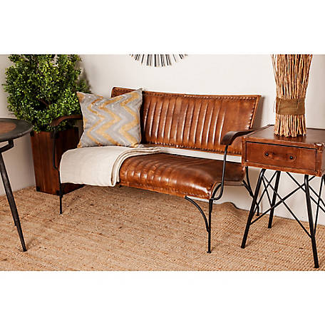 Harper & Willow Brown Leather Tufted Loveseat with Metal Legs 51 in. x 25 in. x 29 in.