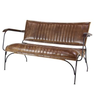 Image showing  Brown Leather Tufted Loveseat with Metal Legs 51 in. x 25 in. x 29 in.