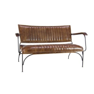 Image showing  Brown Leather Tufted Loveseat with Metal Legs 51 in. x 25 in. x 29 in.