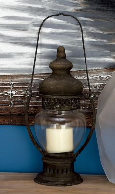 Harper & Willow Brown Iron Rustic Candle Holder Lantern, 14 in. x 8 in. x 6 in., 52930