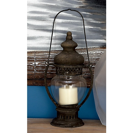 Harper & Willow Brown Iron Rustic Candle Holder Lantern, 14 in. x 8 in. x 6 in., 52930
