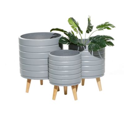 Image showing  Set of 3 Grey MgO Contemporary Planter 14 in., 16 in., 18 in.H