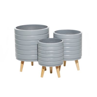 Image showing  Set of 3 Grey MgO Contemporary Planter 14 in., 16 in., 18 in.H