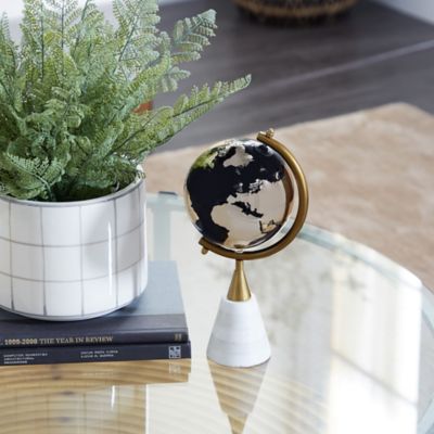 Harper & Willow Gold Ceramic Globe with Marble Base, 5 in. x 5 in. x 11 in.