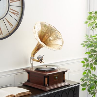 Harper & Willow Brown Wood and Metal Vintage Gramophone, 28 in. x 18 in. x 16 in.