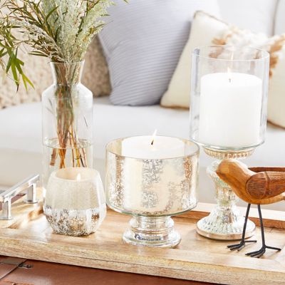 Harper & Willow Clear Glass Contemporary Candle Holder, 7 in. x 6 in. x 6 in., 24669