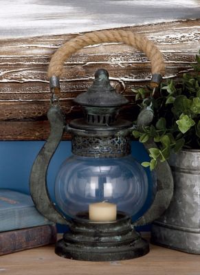 Harper & Willow Black Iron Rustic Candle Holder Lantern, 9 in. x 8 in. x 5 in., 93996