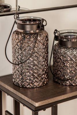 Harper & Willow Black Glass Textured Candle Lantern, 7 in. x 7 in. x 12 in., 88772