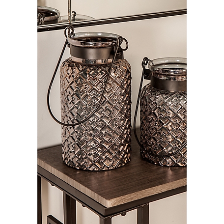 Harper & Willow Black Glass Textured Candle Lantern, 7 in. x 7 in. x 12 in., 88772