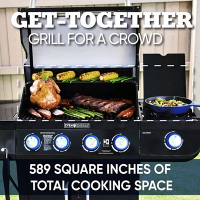 Image showing  4-Burner Propane Gas Grill with Glass Window, Black, With Side Burner