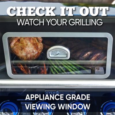 Image showing  4-Burner Propane Gas Grill with Glass Window, Black, With Side Burner