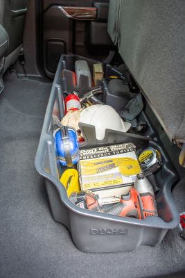 Image showing  Underseat Storage fits 19-26 Chevy Silverado/GMC Sierra Light Duty and 20-26 Heavy Duty Double Cab, Brown