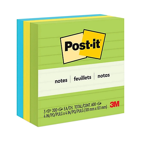 Post-it Notes Original Note Pads in Jaipur Colors, 4 in. x 4 in., Lined, 200 Sheets, 3 pk.