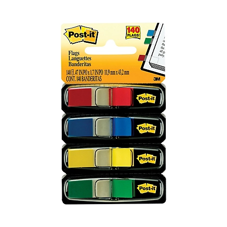 Post-it Flags Small Page Flags in Dispensers, 1/2 in. x 2 in., Assorted Primary, 35 Each Color, 4-Pack Dispensers