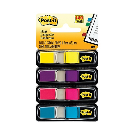 Post-it Flags Small Page Flags in Dispensers, 1/2 in. x 2 in., 4 Colors, 35 Each Color, 4 pk. Dispensers