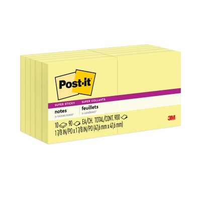 Post-it Notes Super Sticky Canary Yellow Note Pads, 1-7/8 in. x 1-7/8 in., 90 Sheets, 10 pk.