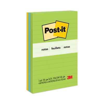 Post-it Notes Original Note Pads in Jaipur Colors, Lined, 4 in. x 6 in., 100 Sheets, 3 pk.