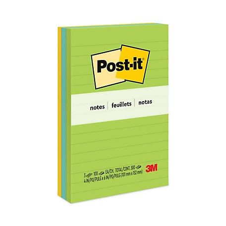 Post-it Notes Original Note Pads in Jaipur Colors, Lined, 4 in. x 6 in., 100 Sheets, 3 pk.