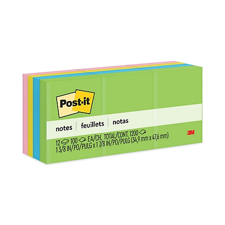 Post-it Notes Original Note Pads in Jaipur Colors, 1-1/2 in. x 2 in., 100 Sheets, 12-Pack