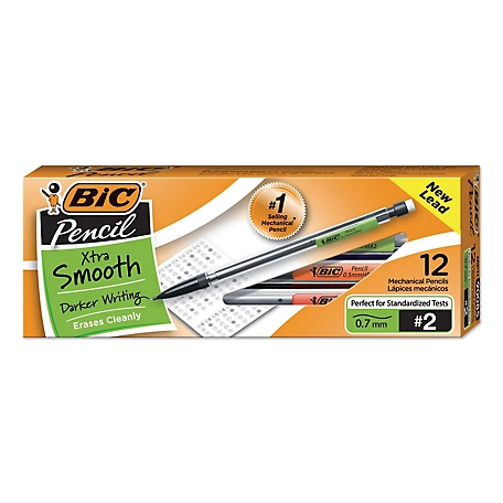 BIC Xtra Smooth Mechanical Pencils, 7/10 mm, HB (#2-1/2), Black Lead, Clear Barrel, 12-Pack