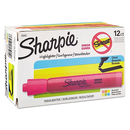 Sharpie Tank Style Highlighters with Open-Stock Box, Assorted Ink Colors, Chisel Tip, Assorted Barrel Colors, 12-Pack