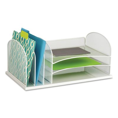 Safco Onyx Desk Organizer with 3 Horizontal and 3 Upright Sections, Letter Size, 20 in. x 12 in. x 8 in., White