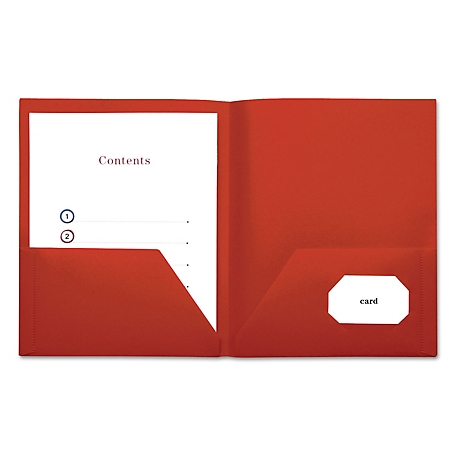 Universal 2-Pocket Plastic Folders, 11 x 8-1/2in., Red, 10-Pack