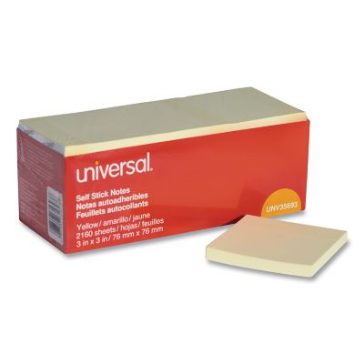 Universal Self-Stick Note Pads, 3 x 3in., Yellow, 90 Sheets, 24-Pack