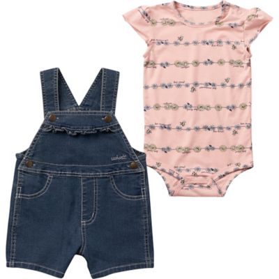 Carhartt Girls' Short-Sleeve Daisy Chain Print Bodysuit and Denim Shortall Set