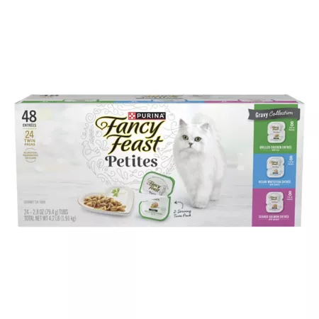 Fancy Feast Adult Purina Gourmet Petites Gravy Collection Wet Cat Food Variety pk 2.8 oz 24 Pack Detachable Jars Wet Cat Food