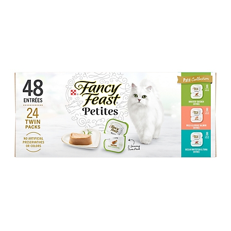 Fancy Feast Petites Gourmet Adult Chicken, Salmon, Whitefish and Tuna Pate Wet Cat Food Variety pk., 2.8 oz. Tub, Pack of 24