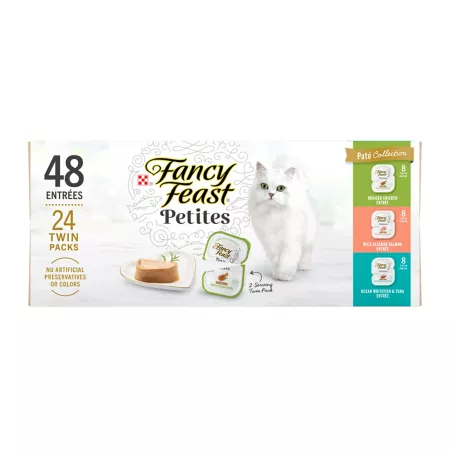 Fancy Feast Petites Gourmet Adult Chicken Salmon Whitefish and Tuna Pâté Wet Cat Food Variety pk 2.8 oz Pack of 24 Cans Wet Cat Food