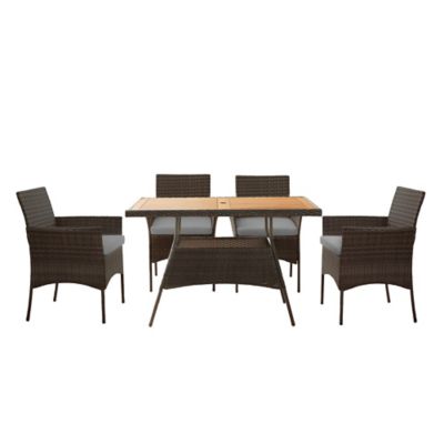 Teamson US Inc 5 pc. Peaktop Outdoor Rattan and Acacia Wood Patio Dining Set Pretty Good Set