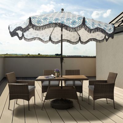 Image showing  5 pc. Peaktop Outdoor Rattan and Acacia Wood Patio Dining Set