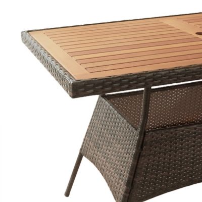 Image showing  5 pc. Peaktop Outdoor Rattan and Acacia Wood Patio Dining Set