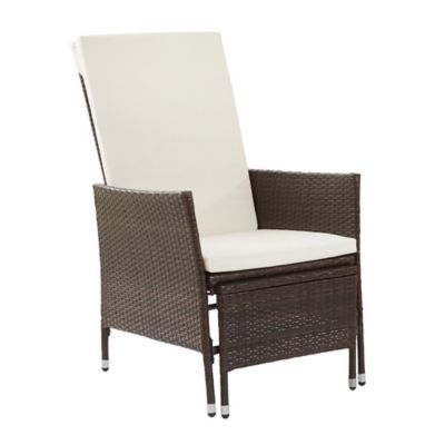 Teamson US Inc Peaktop Outdoor Rattan Patio Chair with Ottoman and Cushions, Brown/White