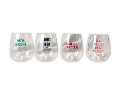 Bella Bug 16 oz. Acrylic Wine Cups, Farm Sayings, 4 pc.