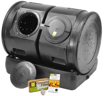 Good Ideas 50 gal. Compost Wizard Dueling Compost Tumbler Starter Kit, Black