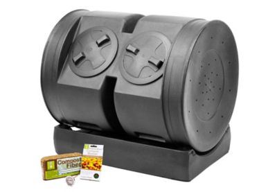 Good Ideas 80 gal. Compost Wizard Dual Senior Compost Tumbler Starter Kit, Black