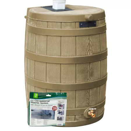 Good Ideas 50 gal Rain Wizard Rain Barrel Khaki Diverter Kit Rain Barrels