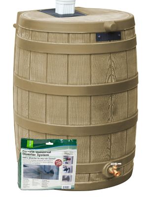 Image showing  50 gal. Rain Wizard Rain Barrel, Khaki, Diverter Kit
