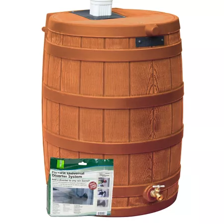 Good Ideas 50 gal Rain Wizard Rain Barrel Terracotta Diverter Kit Rain Barrels